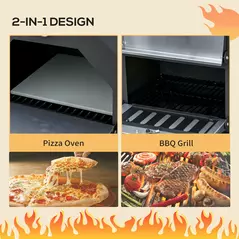 Outsunny Outdoor Garden Pizza Oven Charcoal BBQ Grill 3-Tier Freestanding w/ Chimney, Mesh Shelf, Thermometer Handles, Wheels Garden Party Gathering Stainless Steel Cooker - 6