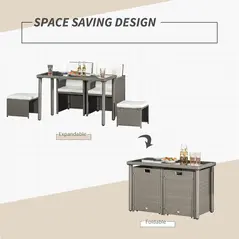 Outsunny 2 Seater Rattan Cube Garden Furniture Set, Rattan Dining Set with Cushions, Outdoor Dining Table and Chairs with 2 Armchairs, 2 Stools, Rectangular Glass Top Table for Patio, Balcony, Grey - 4