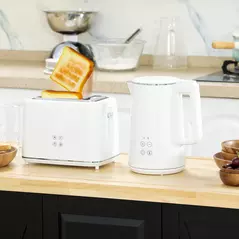 HOMCOM Polished Stainless Steel Kettle and Toaster Set - White - 2
