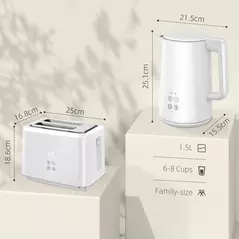 HOMCOM Polished Stainless Steel Kettle and Toaster Set - White - 3