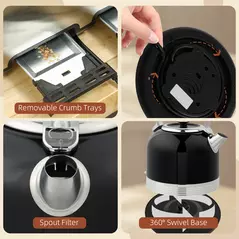 HOMCOM Polished Stainless Steel Kettle and Toaster Set - Black - 9