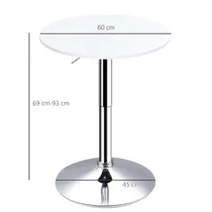 HOMCOM Bar Table Φ60cm Adjustable Height Round Bistro Table w/ Swivel Top Metal Frame Counter Surface Stylish Kitchen Conservatory White - 2