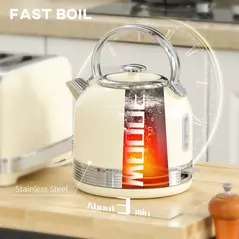 HOMCOM Polished Stainless Steel Kettle and Toaster Set - Cream - 4