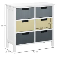 HOMCOM 6 Drawer Storage Tower, Dresser Chest with Wood Top, Organiser Unit for Closets Bedroom Nursery Room Hallway - 2