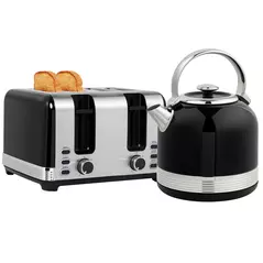 HOMCOM Polished Stainless Steel Kettle and Toaster Set - Black - 1