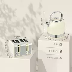 HOMCOM Polished Stainless Steel Kettle and Toaster Set - Cream - 3