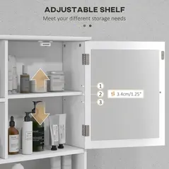 kleankin Bathroom Cabinet, Wall Mount Storage Organizer with Mirror, Adjustable Shelf for Bathroom, Kitchen, Bedroom, White - 5