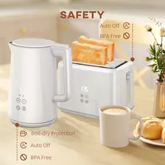 HOMCOM Polished Stainless Steel Kettle and Toaster Set - White - 7