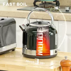 HOMCOM Polished Stainless Steel Kettle and Toaster Set - Black - 4