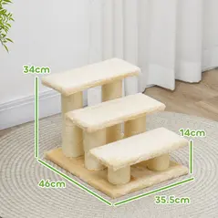 PawHut Pet Stairs 3-step Pet Ladder Cat dog Stairs Climb Ladder Cat Tree, Beige - 2