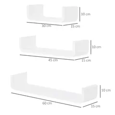 HOMCOM Floating Shelves, Set of 3 Wall Shelf, Shelves for Wall Invisible Mounting, Bedroom Living Room, White - 2
