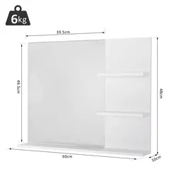 kleankin Modern Bathroom Mirror, Wall-mounted Vanity Mirror with 3 Tiers Storage Shelves for Make Up, White - 2