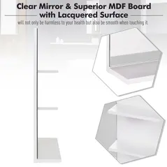 kleankin Modern Bathroom Mirror, Wall-mounted Vanity Mirror with 3 Tiers Storage Shelves for Make Up, White - 6