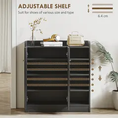 HOMCOM Shoe Storage Cabinet with Adjustable Shelves - Black - 4