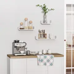 HOMCOM Floating Shelves, Set of 3 Wall Shelf, Shelves for Wall Invisible Mounting, Bedroom Living Room, White - 4