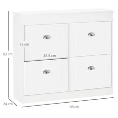 HOMCOM Shoe Cabinet with 4 Flip Drawers Wood Tipping Bucket Narrow Storage Cupboard with Adjustable Shelf Hall Organizer for Entrance Foyer White - 2