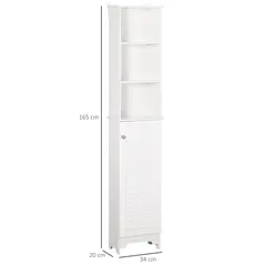 HOMCOM Tall Bathroom Cabinet, Freestanding Slim Bathroom Storage Unit with Adjustable Shelves and Shutter Door, Floor Storage Cupboard with 6 Shelves, 165H x 34W x 20D cm, White - 2