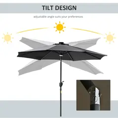 Outsunny 2.7m Garden Parasol Sun Umbrella w/ LED Solar Light Angled Canopy Grey - 4