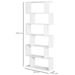 HOMCOM Bookcase, 6 Tier Shelf S Shaped Bookshelf, Storage Unit, Display Shelf for Living Room, Bedroom, Home Office, Plant, White - 2