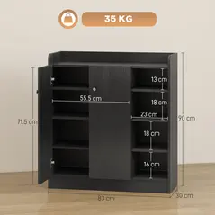 HOMCOM Shoe Storage Cabinet with Adjustable Shelves - Black - 2