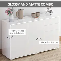 HOMCOM High Gloss Side Cabinet, Push-Open Design with 2 Drawers and 2 Cabinets for Living Room, 74H x 117W x 36Dcm, White - 5
