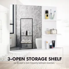 kleankin Modern Bathroom Mirror, Wall-mounted Vanity Mirror with 3 Tiers Storage Shelves for Make Up, White - 3