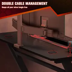 HOMCOM Gaming Desk 120 x 65 cm Steel Frame with Cup Holder, Headphone Hook, Adjustable Feet and Cable Organiser, Home Office Computer Table, Black - 4