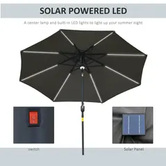 Outsunny 2.7m Garden Parasol Sun Umbrella w/ LED Solar Light Angled Canopy Grey - 3
