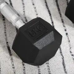 HOMCOM 2x5kg Rubber Dumbbell Sports Hex Weights Sets Gym Fitness Lifting Home - 7