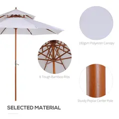 Outsunny 2.7m Elegant Wooden Frame Parasol Umbrella - White - 6