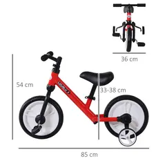 HOMCOM 11 Inch Kids Balance Bike Training Pedal Bicycle W/ Removable Stabilizers EVA Tyres Adjustable Seat Height 2 to 5 Years Gift for Boys Girls Red - 2