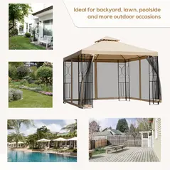 Outsunny 3(m) x 3(m) Garden Gazebo, Double Roof Outdoor Gazebo Canopy Shelter with Netting, Solid Steel Frame for Garden, Lawn, Backyard and Deck - 6