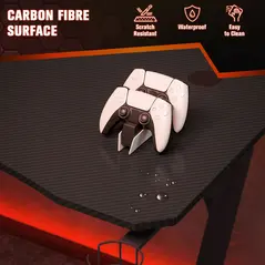 HOMCOM Gaming Desk 120 x 65 cm Steel Frame with Cup Holder, Headphone Hook, Adjustable Feet and Cable Organiser, Home Office Computer Table, Black - 7