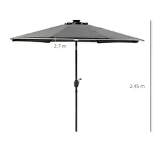 Outsunny 2.7m Garden Parasol Sun Umbrella w/ LED Solar Light Angled Canopy Grey - 2