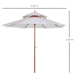 Outsunny 2.7m Elegant Wooden Frame Parasol Umbrella - White - 2