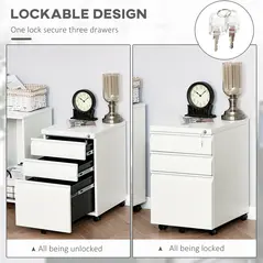 Vinsetto 3 Drawer Filling Cabinet, Mobile Metal File Cabinet with Anti-tilt Design for Letter, A4, Legal Size, White - 5