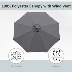 Outsunny 2.7m Garden Parasol Sun Umbrella w/ LED Solar Light Angled Canopy Grey - 6