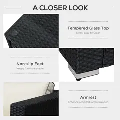 Outsunny 4 Pieces Rattan Garden Furniture Set, 4 Seater Corner Sofa Set with Storage Box, 2 Drawers Coffee Table, Loveseats with Cushions, Wicker Garden Conservatory Furniture for Balcony, Black - 3