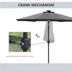 Outsunny 2.7m Garden Parasol Sun Umbrella w/ LED Solar Light Angled Canopy Grey - 5
