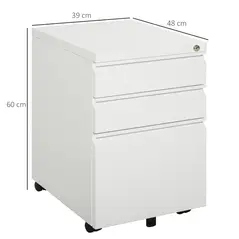 Vinsetto 3 Drawer Filling Cabinet, Mobile Metal File Cabinet with Anti-tilt Design for Letter, A4, Legal Size, White - 2
