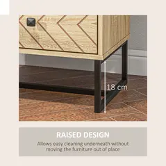 HOMCOM Bedside Table Nightstand Two-Drawer Bedroom Storage Unit Zig Zag Design with Black Metal Handles, Natural - 3