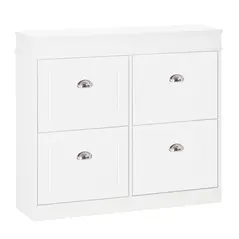 HOMCOM Shoe Cabinet with 4 Flip Drawers Wood Tipping Bucket Narrow Storage Cupboard with Adjustable Shelf Hall Organizer for Entrance Foyer White - 1