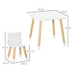 HOMCOM 3-Piece Kids Table and Chair Set with 2 Bear-Shaped Chairs, for Ages 1-4 Years, White - 2