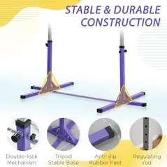 HOMCOM Steel Frame Adjustable Horizonal Gymnastics Bar For Kids Home Gym Training Purple - 5