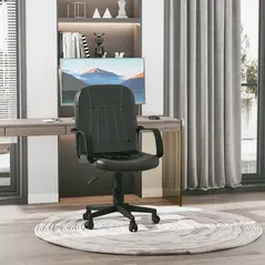 HOMCOM Swivel Executive Office Chair, PU Leather Computer Desk Chair with Adjustable Height, Wheels, Black - 1