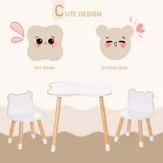 HOMCOM 3-Piece Kids Table and Chair Set with 2 Bear-Shaped Chairs, for Ages 1-4 Years, White - 4