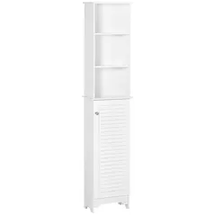 HOMCOM Tall Bathroom Cabinet, Freestanding Slim Bathroom Storage Unit with Adjustable Shelves and Shutter Door, Floor Storage Cupboard with 6 Shelves, 165H x 34W x 20D cm, White - 1