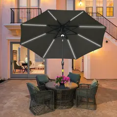 Outsunny 2.7m Garden Parasol Sun Umbrella w/ LED Solar Light Angled Canopy Grey - 1
