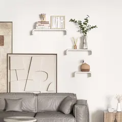 HOMCOM Floating Shelves, Set of 3 Wall Shelf, Shelves for Wall Invisible Mounting, Bedroom Living Room, White - 3