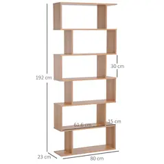 HOMCOM Bookcase, 6 Tier Shelf S Shaped Bookshelf, Storage Unit, Display Shelf for Living Room, Bedroom, Home Office, Plant, Maple - 2